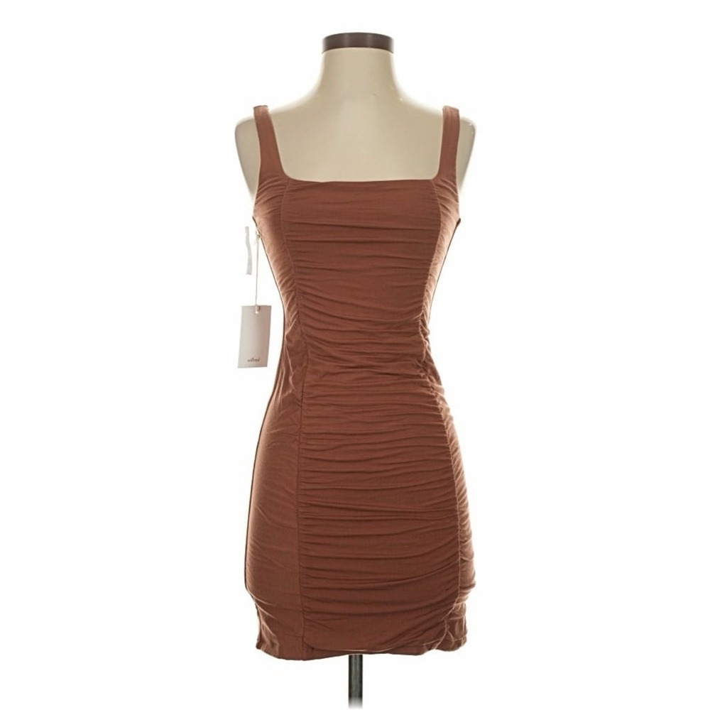Wilfred Lydia Brown Ruched Mini Dress Bodycon‎ Small Coquette Minimalist - Picture 2 of 11